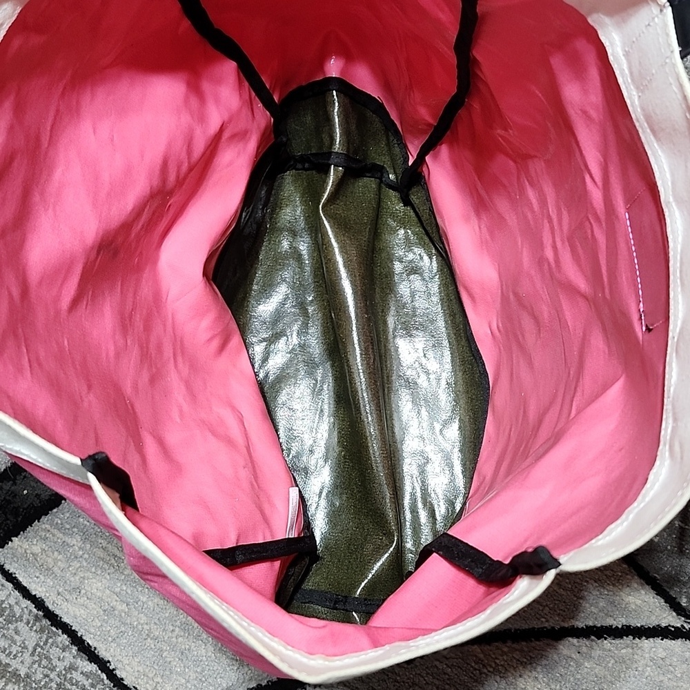 VICTORIA SECRET 2014 LARGE PINK CANVAS FAUX-LEATHER STRAPS COATED TOTE-BAG - Picture 10 of 12